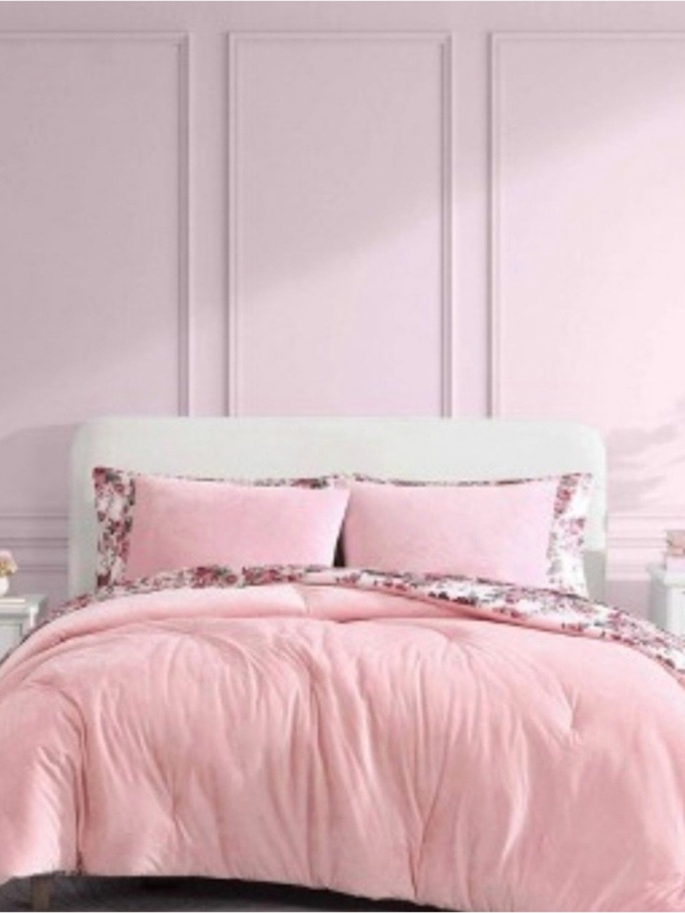 Betsey Johnson Pink Floral-Trim Reversible Comforter Set